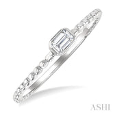 1/6 Ctw Ball Bead East-West Bezel Set Emerald Cut Diamond Stackable Petite Fashion Ring in 14K White Gold
